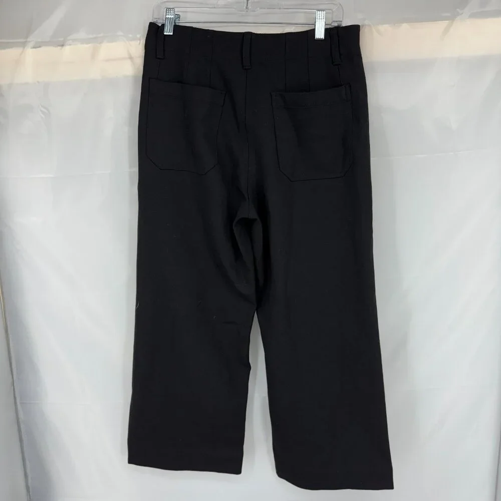 Quince Women 10 Ponte Cropped Wide Leg Pants Black Ultra Stretch Pull On Minimal - Picture 2 of 10